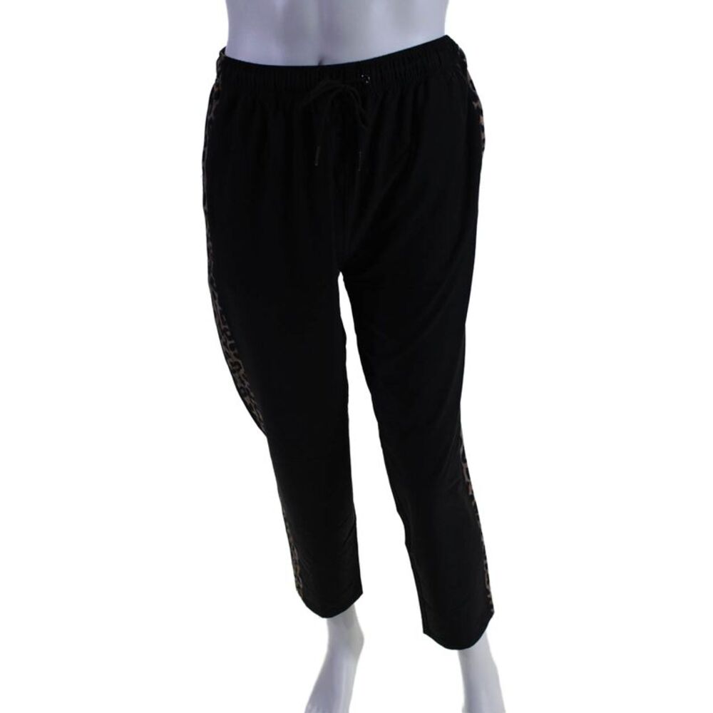 Mavrans Mens Elastic Waist Drawstring Tapered Leg Pants Beige Black Large